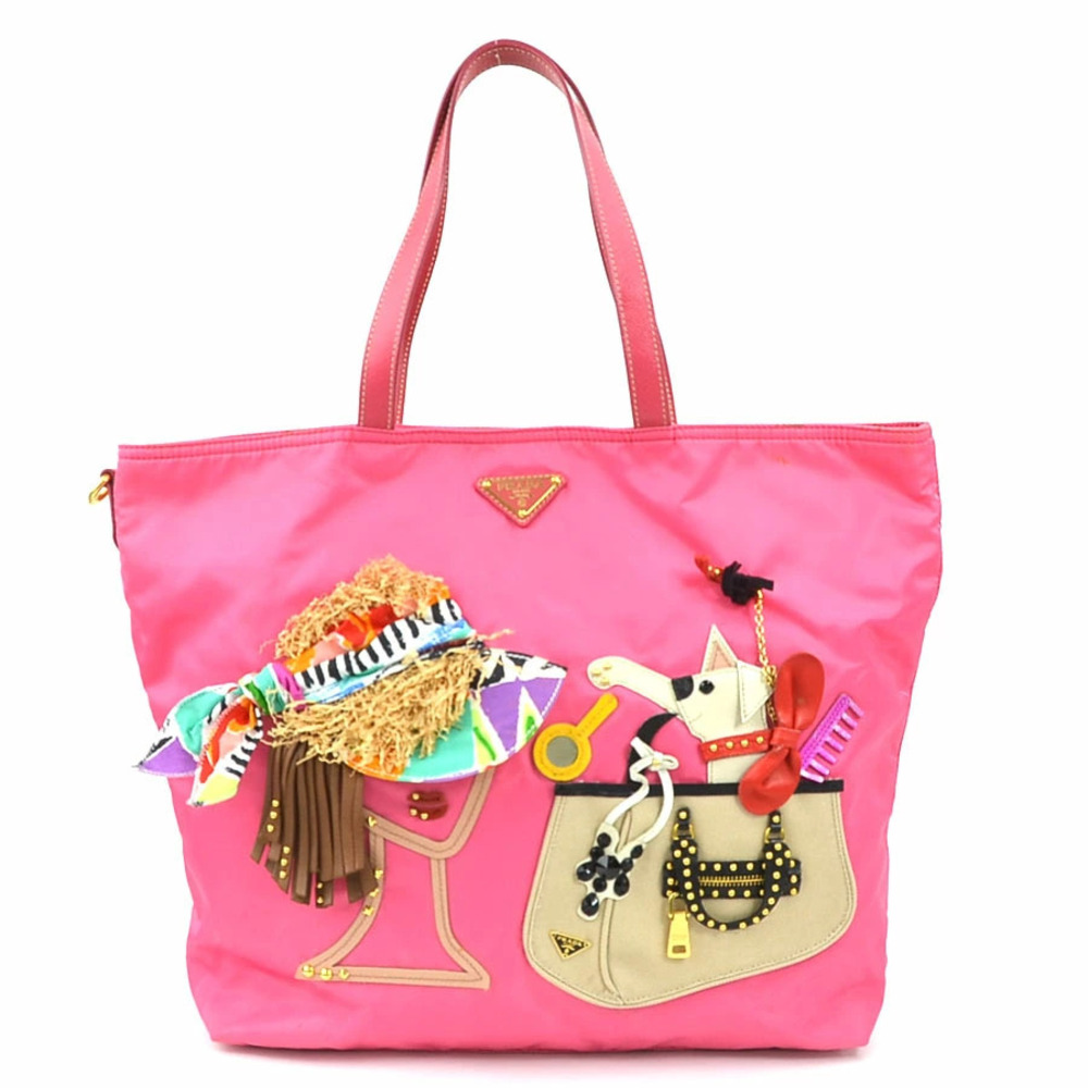 Prada Tessuto Robot tote bag unique embroidered appliqued Pink